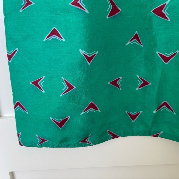 Vintage 80s Maggy London Silk Green Geometric Pattern Dress - Picture 6 of 7